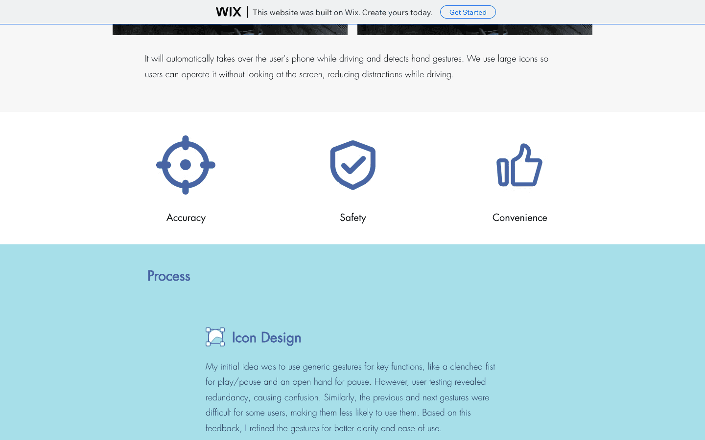 TouchlessGo process section showing accuracy, safety, convenience, and icon design.